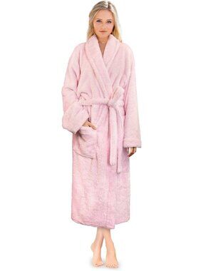 〽️Women's Bathrobe Light Pink Fleece Luxury Soft Warm Fluffy Sherpa Shaggy Robes